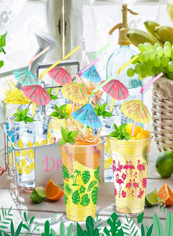 RimCereal 100 Pcs 12 oz Clear Disposable Luau Cups with Umbrella Straws Hawaiian Themed Party Decorations Tropical Luau Tiki Cups Pineapple Cups for Birthday Bachelorette Tropical Party Decorations - Image 5